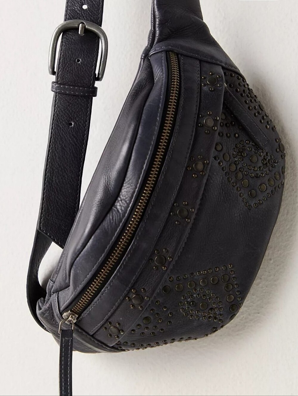 FREE PEOPLE Ana Black Studded Leather Crossbody Belt Sling Bag NEW